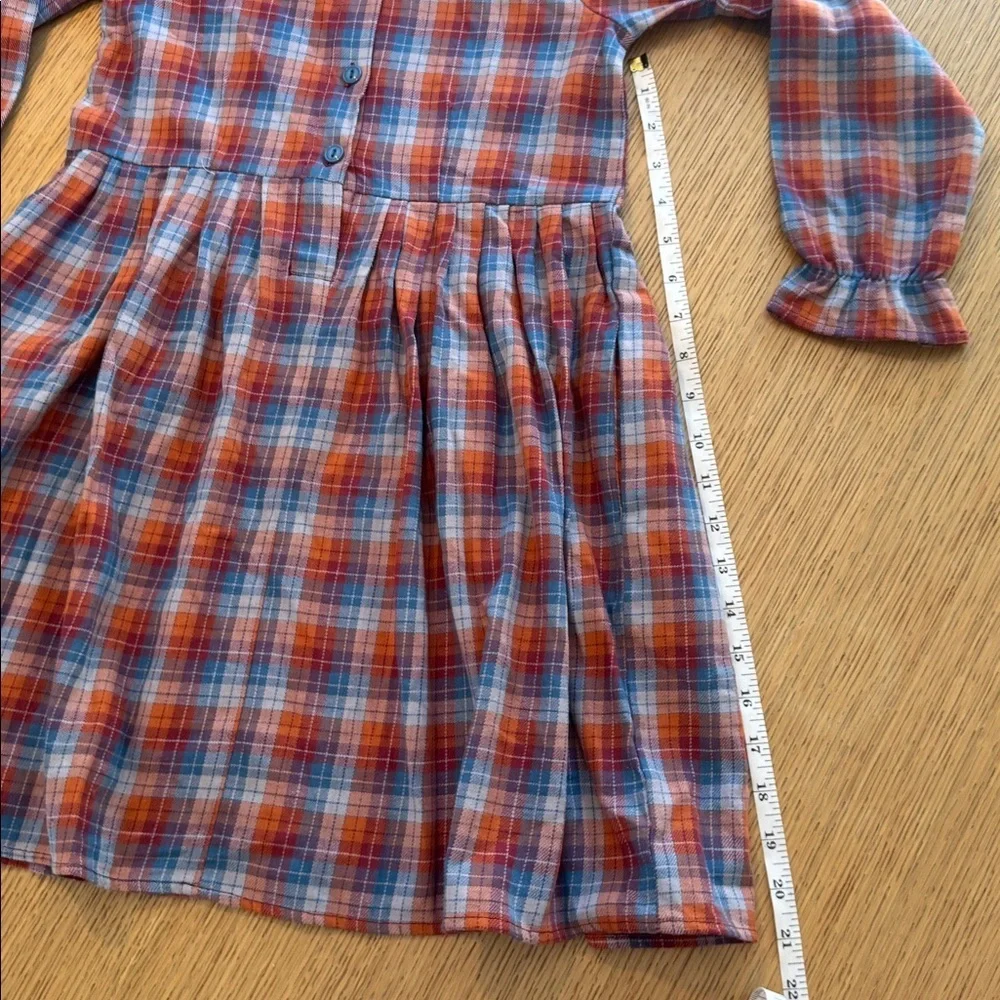 Maison Me - Girls Plaid Button-Front Long Sleeve Dress in Red & Blue
